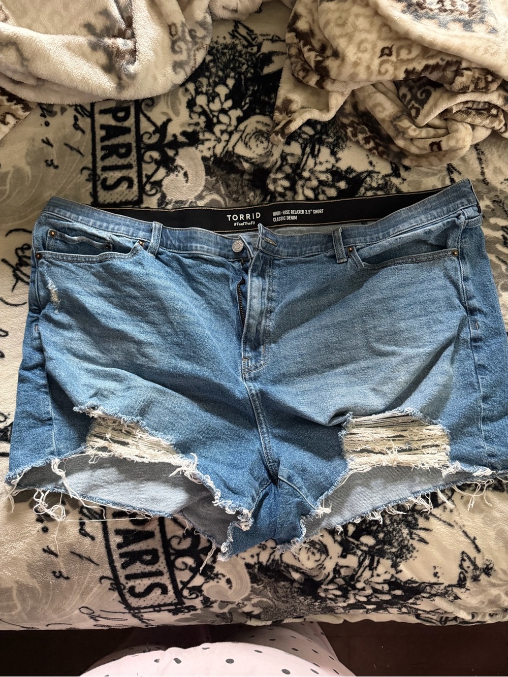 torrid light blue distressed high-rise jean shorts
